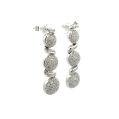 Vintage Pave Diamond 3 Ball Gold Drop Earrings