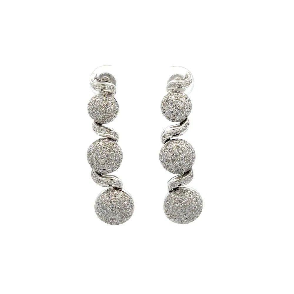 Pendientes de gota de oro vintage con 3 diamantes RBC pavé Corte brillante en venta