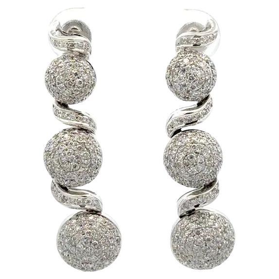 Vintage 3 Pave RBC Diamond Gold Drop Earrings
