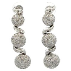 Pendants d'oreilles vintage en or avec 3 pavés de diamants RBC