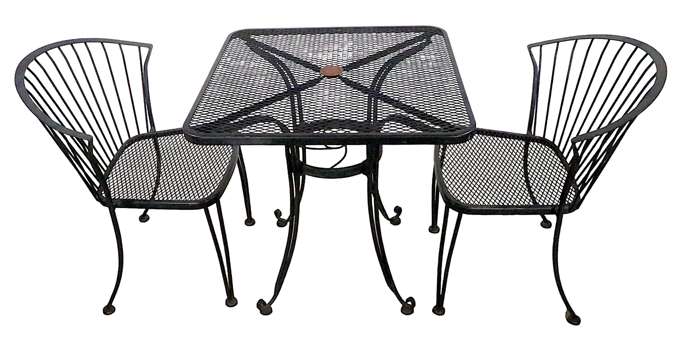  Vintage  3 pc. Metal  Cafe Bistro Set by Carolina Forge Table with Two Chairs For Sale 1
