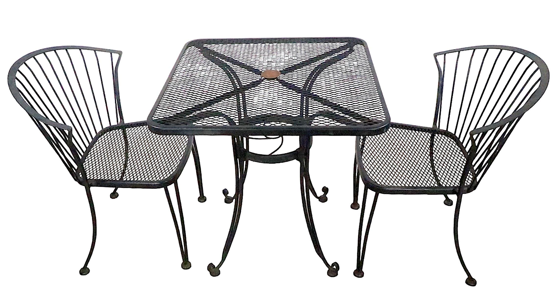  Vintage  3 pc. Metal  Cafe Bistro Set by Carolina Forge Table with Two Chairs For Sale 2