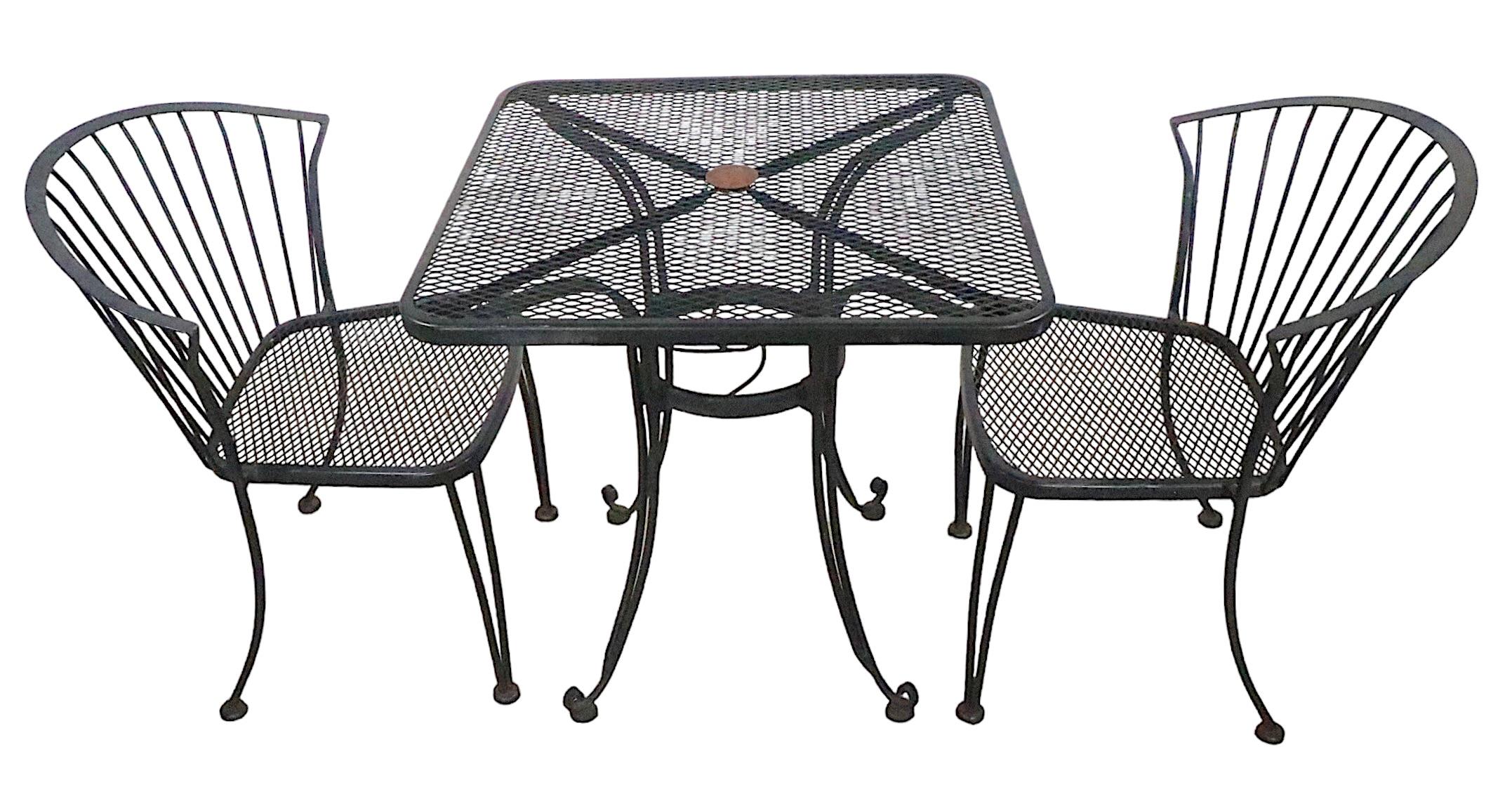  Vintage  3 pc. Metal  Cafe Bistro Set by Carolina Forge Table with Two Chairs For Sale 3