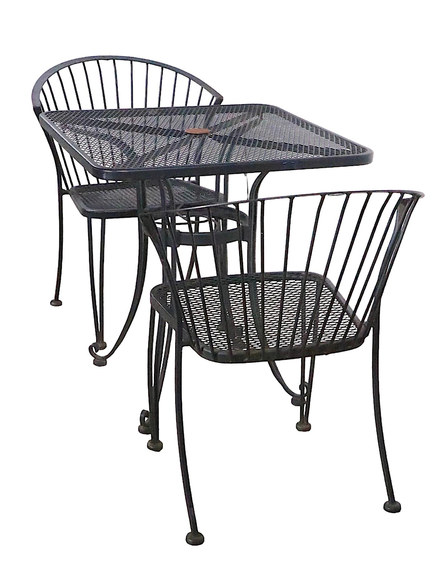  Vintage  3 pc. Metal  Cafe Bistro Set by Carolina Forge Table with Two Chairs In Good Condition For Sale In New York, NY