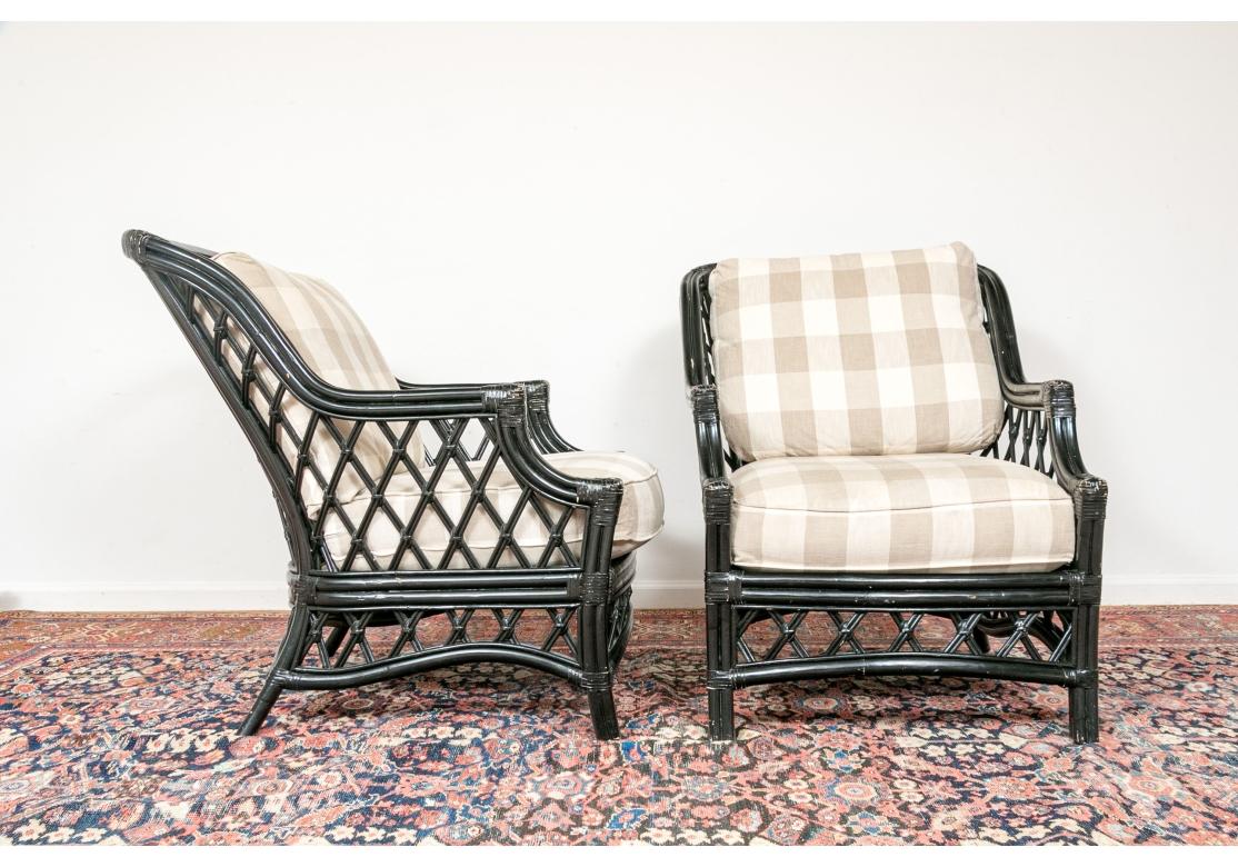 3 Teile Vintage Lane Venture Schwarz lackiert Bambus & Rattan 2 Lounges & Ottomane im Angebot 5