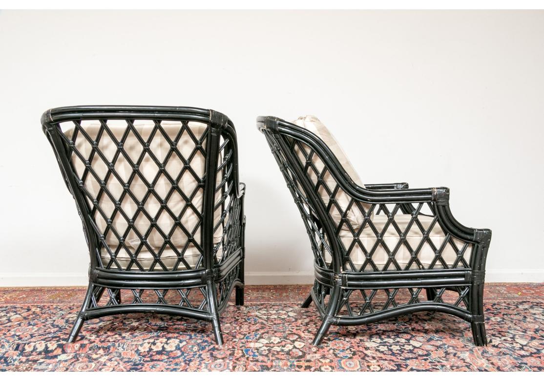 3 Teile Vintage Lane Venture Schwarz lackiert Bambus & Rattan 2 Lounges & Ottomane im Angebot 7