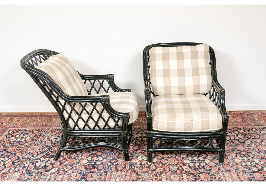 3 Teile Vintage Lane Venture Schwarz lackiert Bambus & Rattan 2 Lounges & Ottomane im Angebot 12