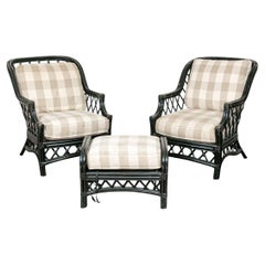 3 Teile Vintage Lane Venture Schwarz lackiert Bambus & Rattan 2 Lounges & Ottomane