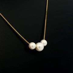 Vintage 3 Pearl 8 - 6.5mm on Gold Box Chain Necklace Estate Fine Jewelry