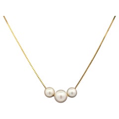 Vintage 3 Pearl 8 - 6.5mm on Gold Box Chain Necklace Estate Fine Jewelry