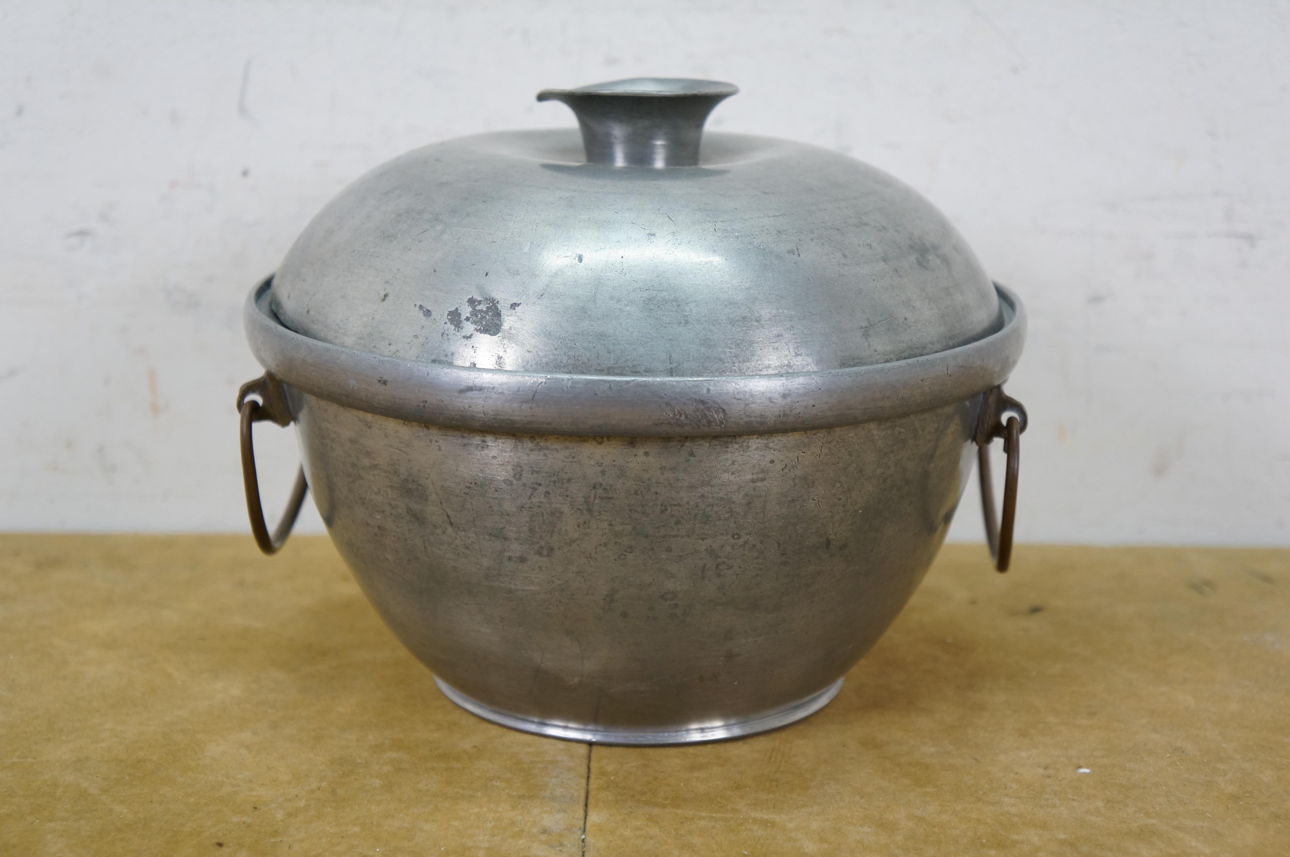 Vintage 3 Piece Chinese Pewter Hot Pot Food Warmer Rice Server 8