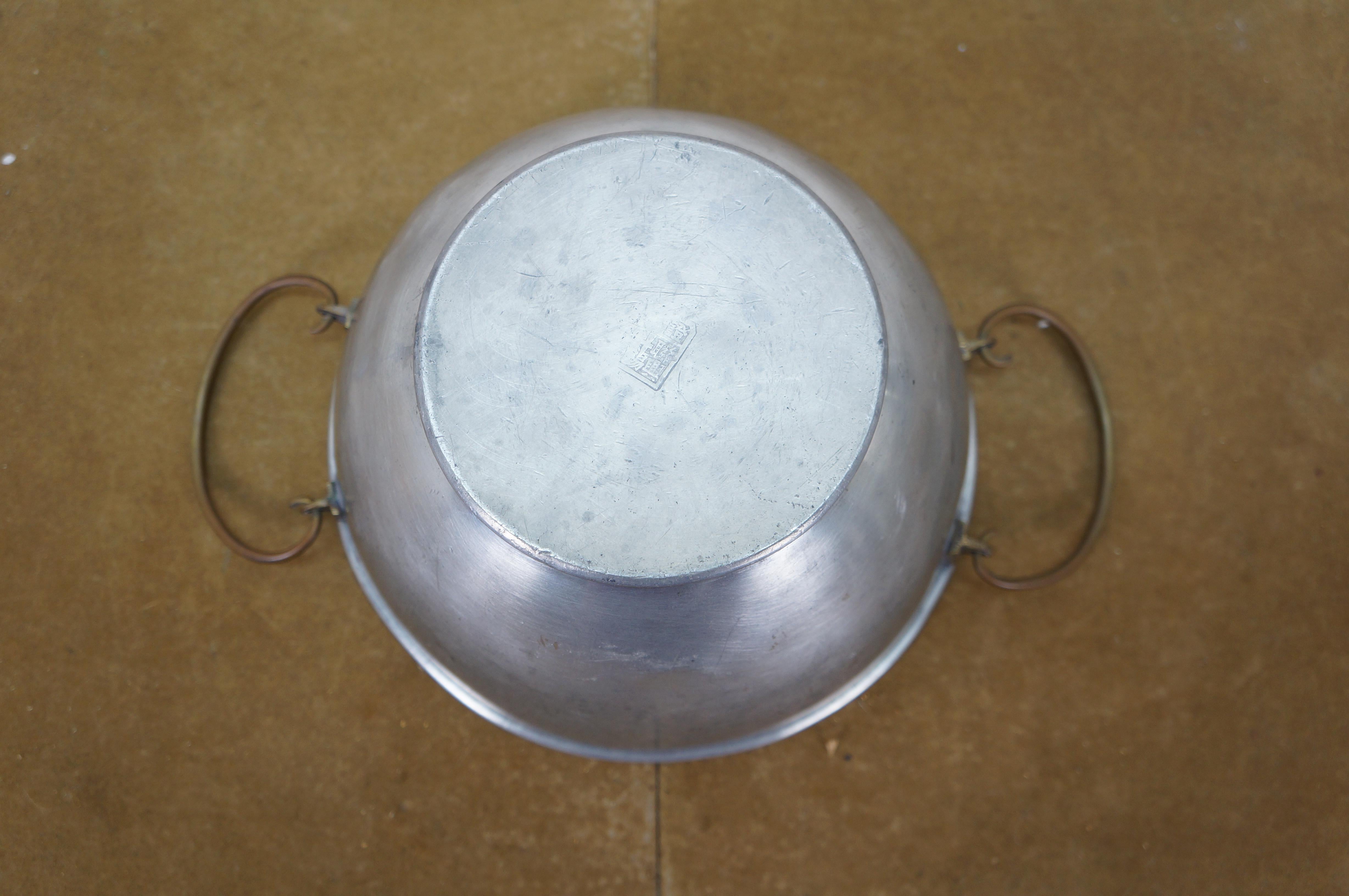 Vintage 3 Piece Chinese Pewter Hot Pot Food Warmer Rice Server 8