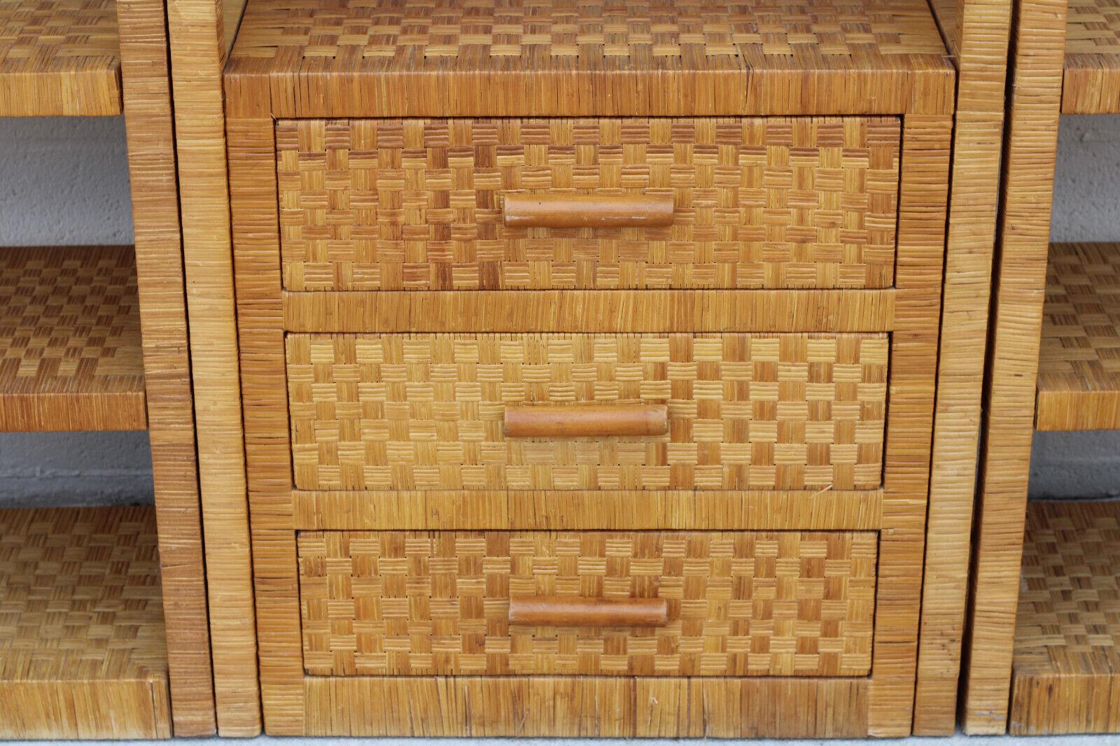 Vintage 3-Piece Wrapped and Woven Rattan Etagere Wall Unit 1