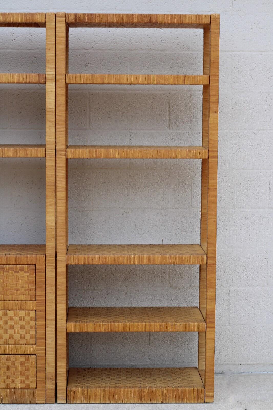 Organic Modern Vintage 3-Piece Wrapped and Woven Rattan Etagere Wall Unit For Sale