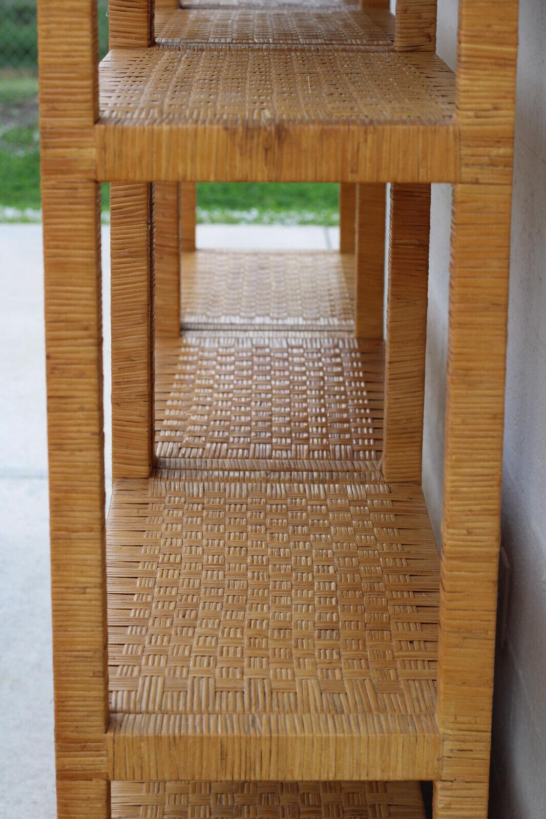 Vintage 3-Piece Wrapped and Woven Rattan Etagere Wall Unit In Good Condition For Sale In Vero Beach, FL