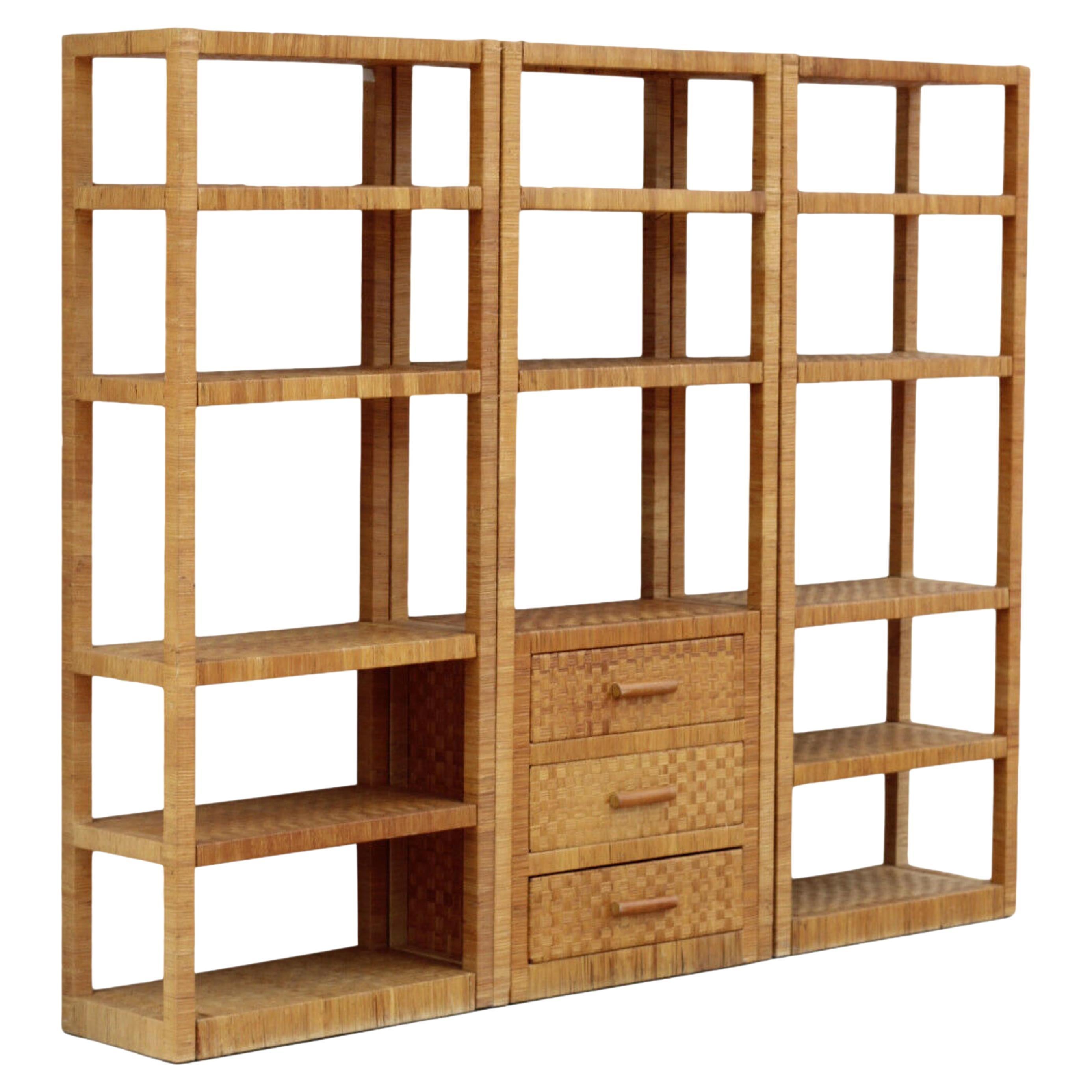 Vintage 3-Piece Wrapped and Woven Rattan Etagere Wall Unit For Sale at  1stDibs