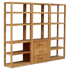 Retro 3-Piece Wrapped and Woven Rattan Etagere Wall Unit