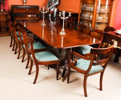 Vintage 3 Pillar Dining Table by William Tillman & 10 Dining Chairs 20th C