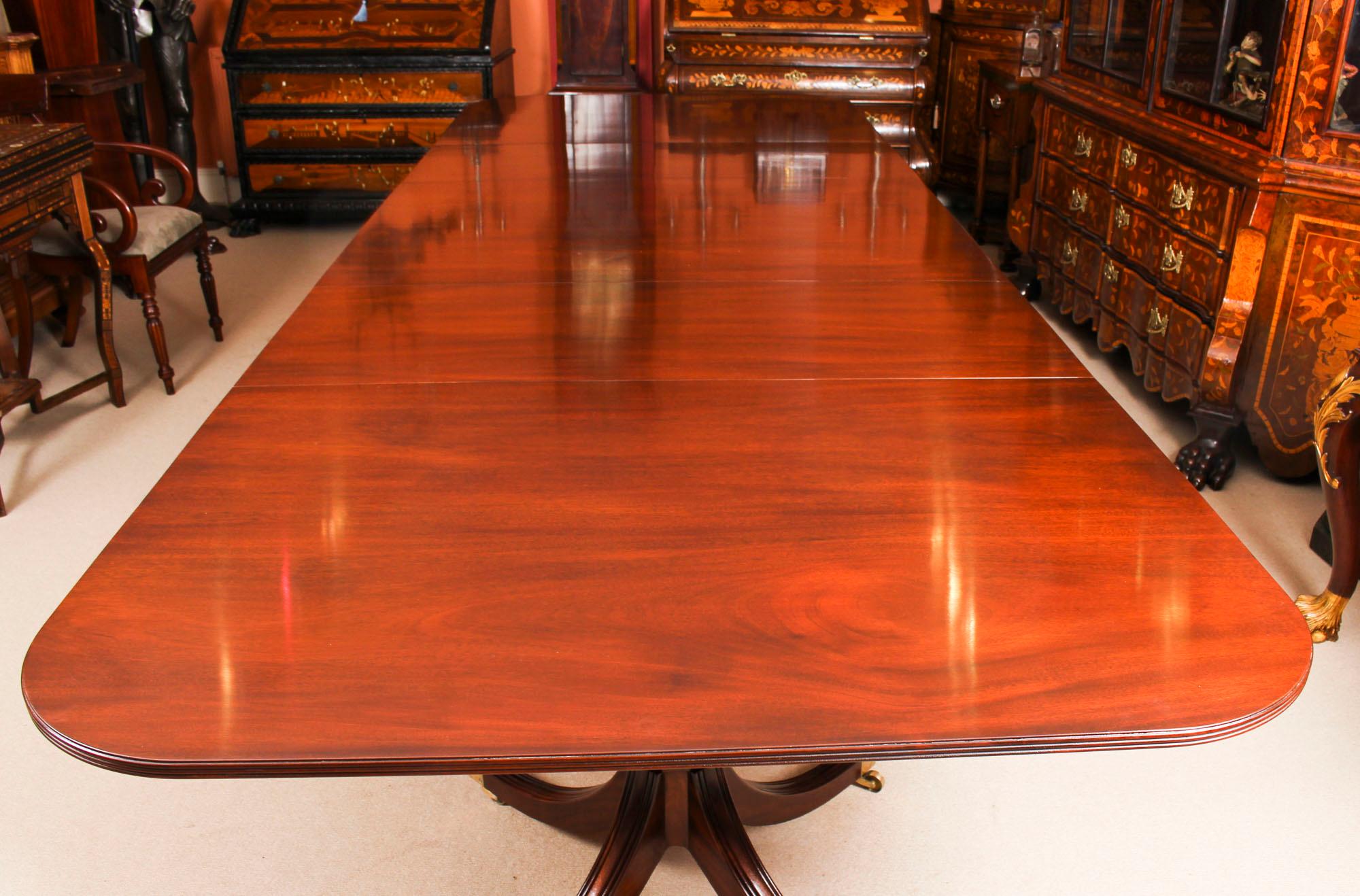 Mahogany Vintage 3 Pillar Dining Table by William Tillman and 12 Chairs, 20th Century