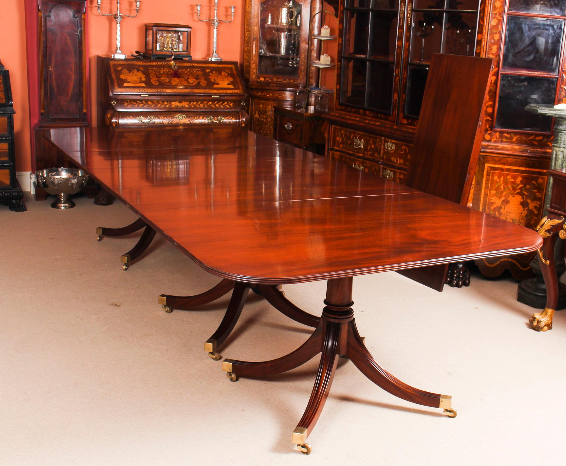 Regency Vintage 3 Pillar Dining Table by William Tillman and 12 Chairs, 20th Century