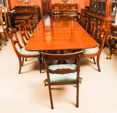 Vintage 3 Pillar Dining Table by William Tillman & 12 dining chairs 20th C
