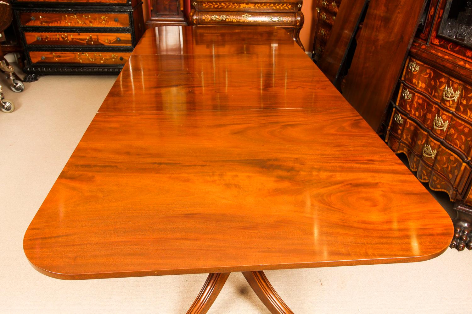 Late 20th Century Vintage 3 Pillar Dining Table by William Tillman & 12 dining chairs 20th C