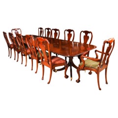 Vintage 3 Pillar Dining Table by William Tillman & 12 Dining Chairs 20th C