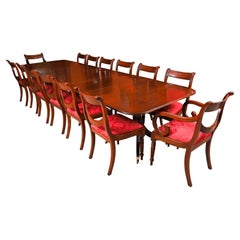 Vintage 3 Pillar Dining Table by William Tillman & 12 dining chairs 20th Century