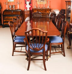 Vintage 3 Pillar Dining Table by William Tillman & 12 Hepplewhite Chairs 20th C