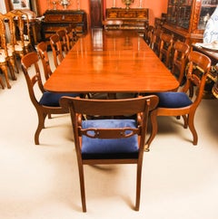Vintage 3 Pillar Dining Table by William Tillman 20thC & 14 antique chairs
