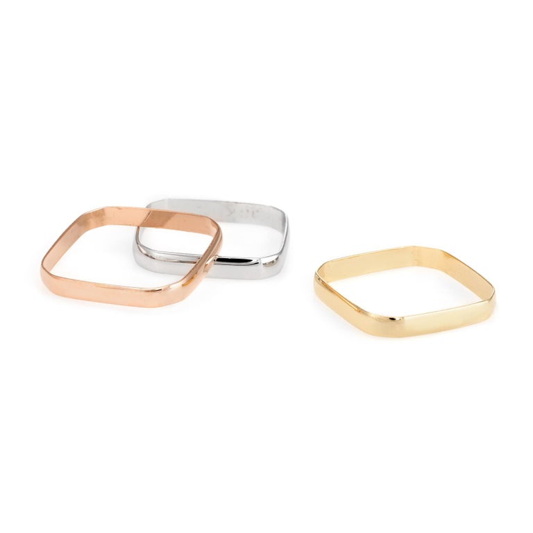 Vintage 3 Rings Square Stacking Set 18 Karat Rose White Tri Gold 7.5 ...