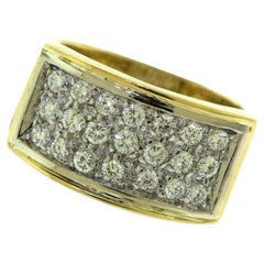 Vintage 3 Row Diamond Rectangular 18k Yellow Gold Cocktail Ring