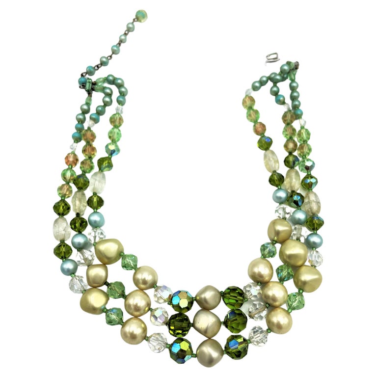 Collier De Perles Ancien 3 Rangées - Fermoir Strass, Début 20ème Siècle, Occasion