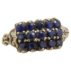 Vintage 3 Row Sapphire Yellow Gold Ring