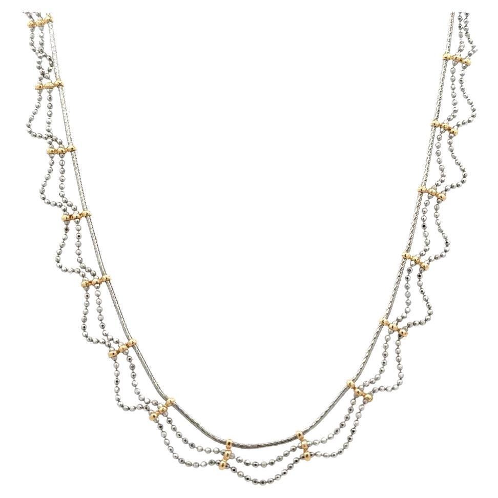 Collana vintage a 3 file di maglie ondulate e stazioni a sfera in oro a 2 toni in vendita