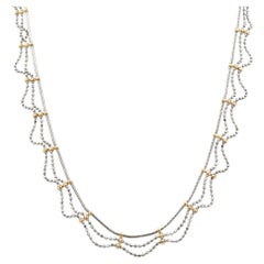 Collier Vintage 3 Row Wavy Link and Ball Stations 2-Tone Gold