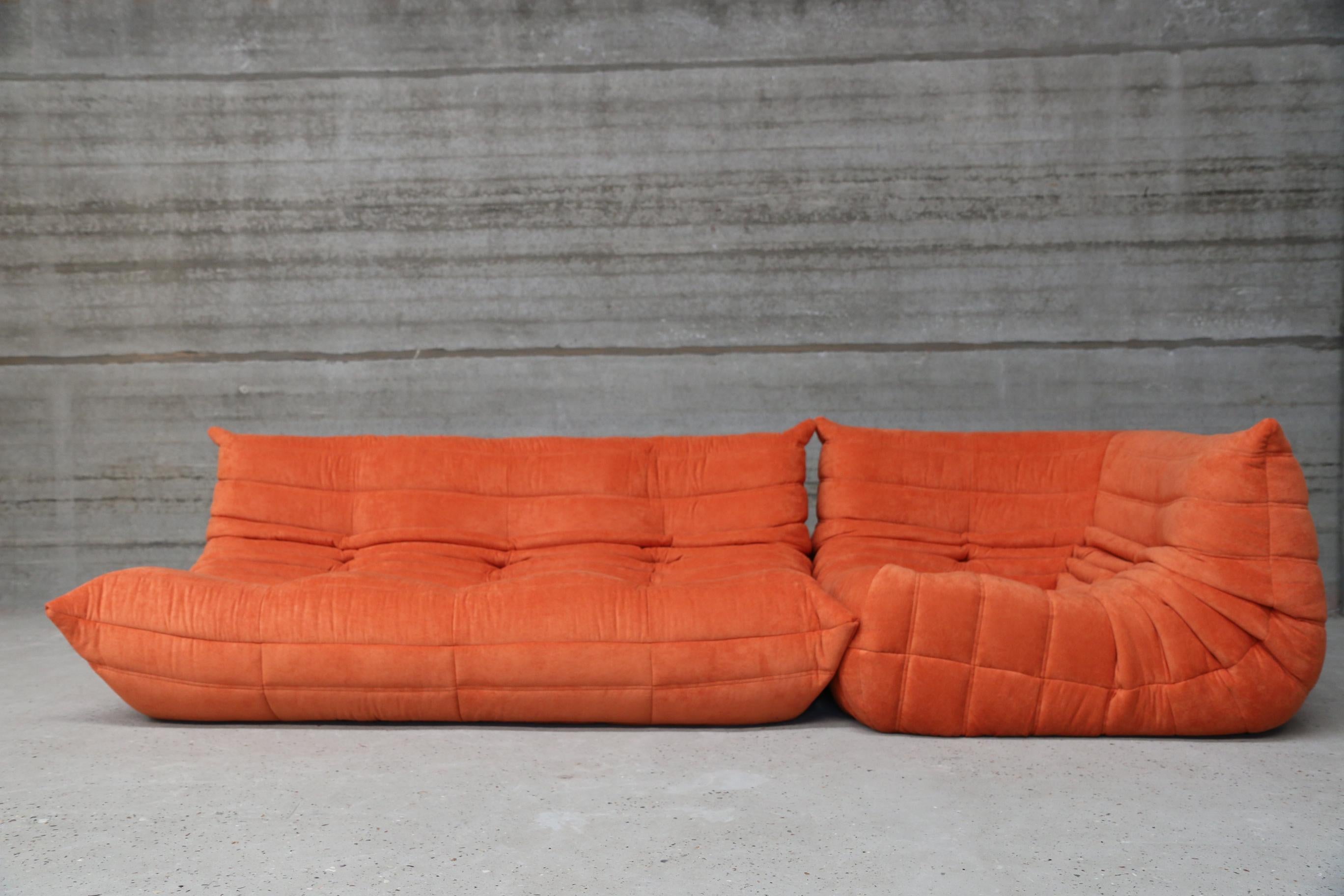 Mid-Century Modern CERTIFIED  Ligne Roset TOGO 3-Seat in Free Stain Orange fabric, DIAMOND QUALITY For Sale