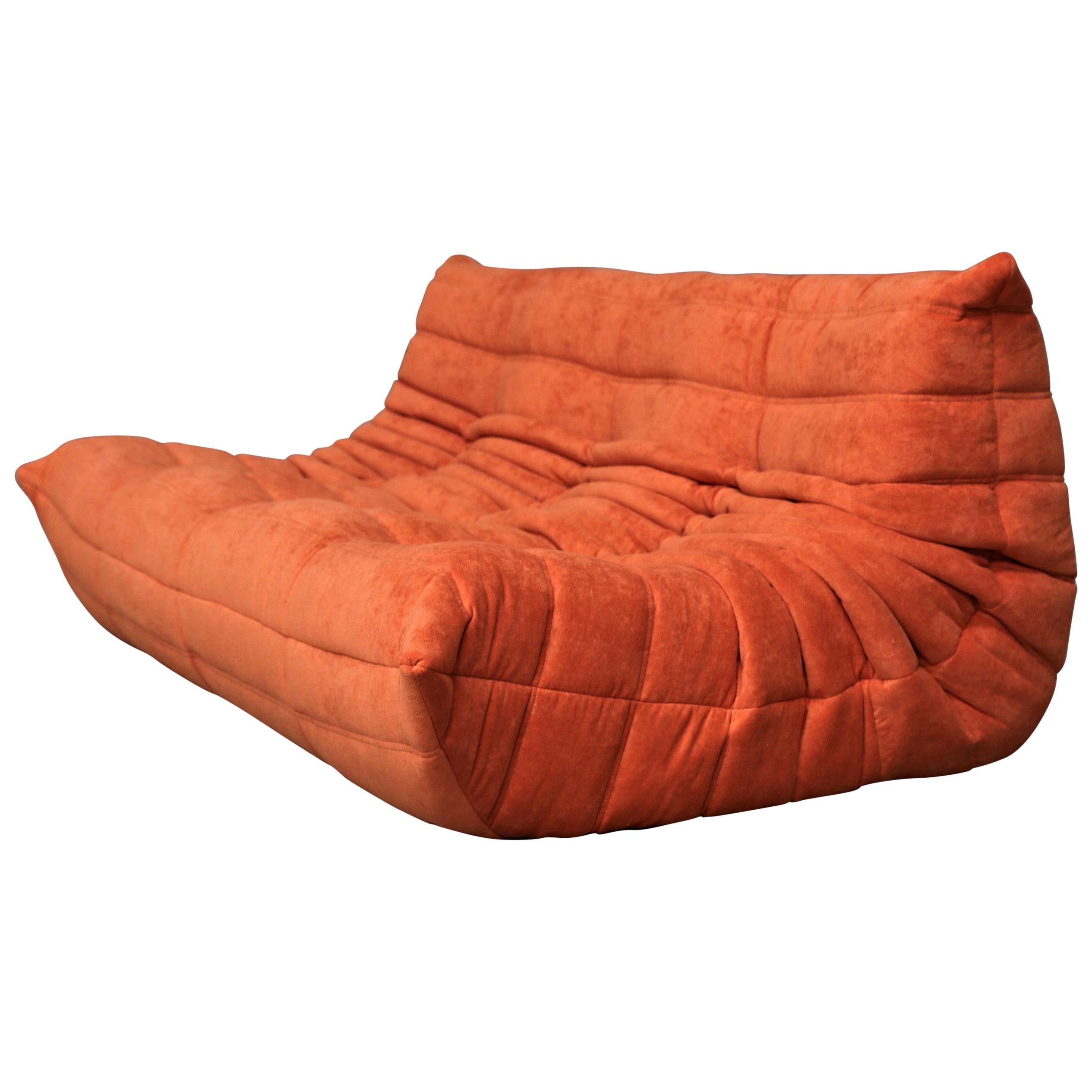 CERTIFIED  Ligne Roset TOGO 3-Seat in Free Stain Orange fabric, DIAMOND QUALITY For Sale