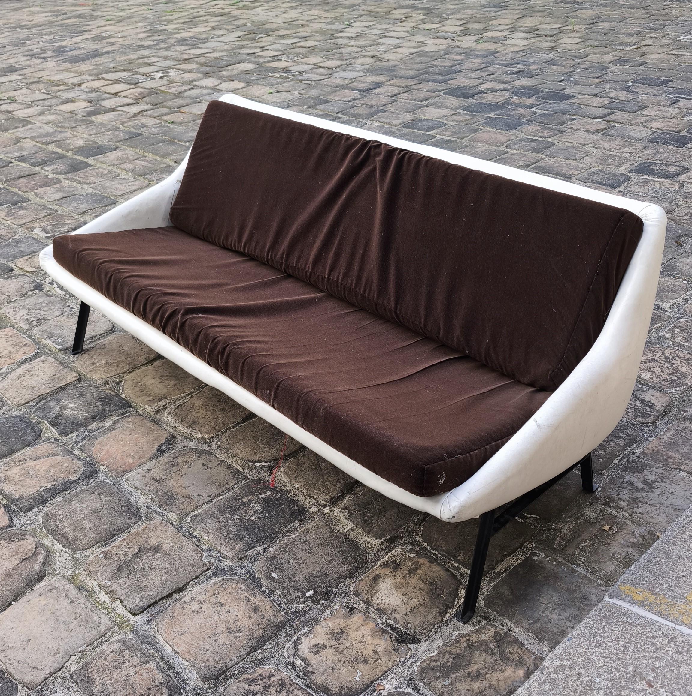 Vintage 3-Sitzer Sofa, Steiner Joseph André Motte, 1950er Jahre (Metall) im Angebot