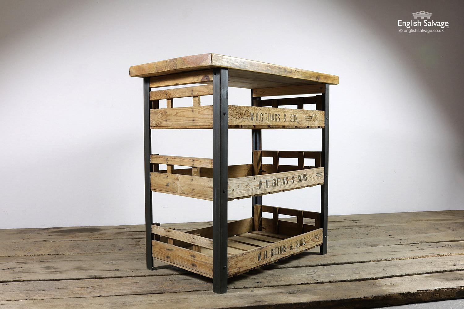 Vintage 3 Shelf Pine Top Kitchen Storage Unit, 20th Century In Good Condition For Sale In London, GB