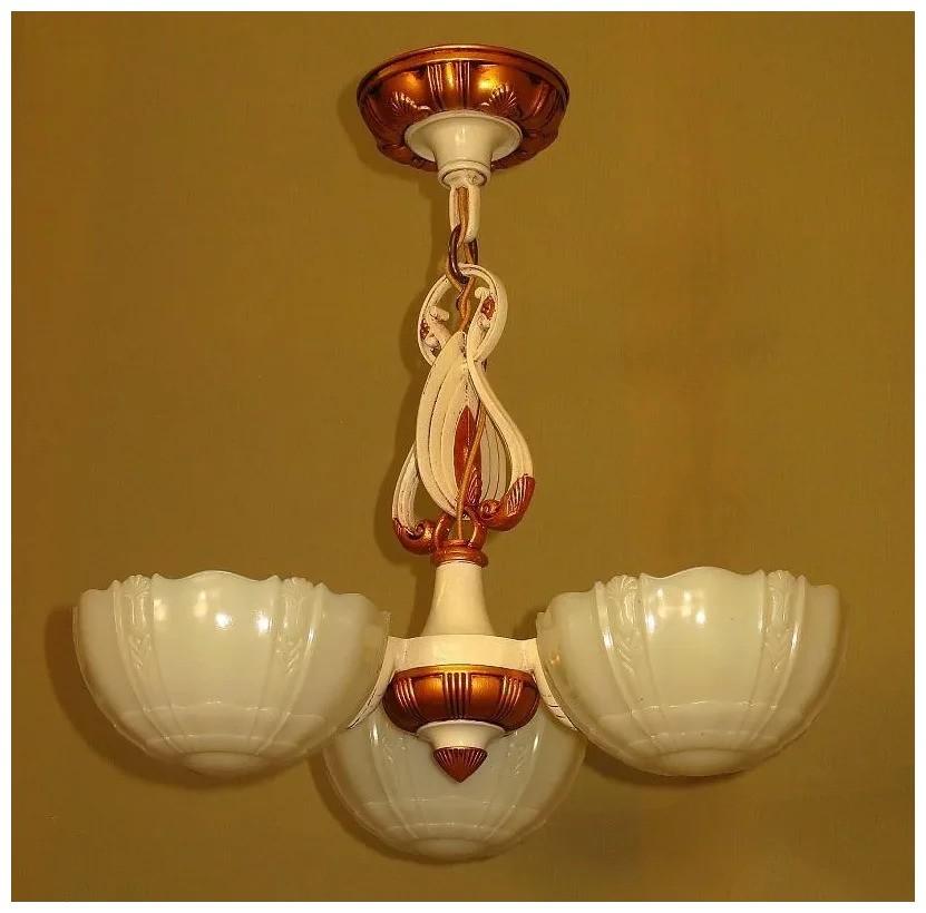 Vintage 3 Slip Shade Antike Beleuchtung Leuchte mit Custard Glas (Art déco) im Angebot