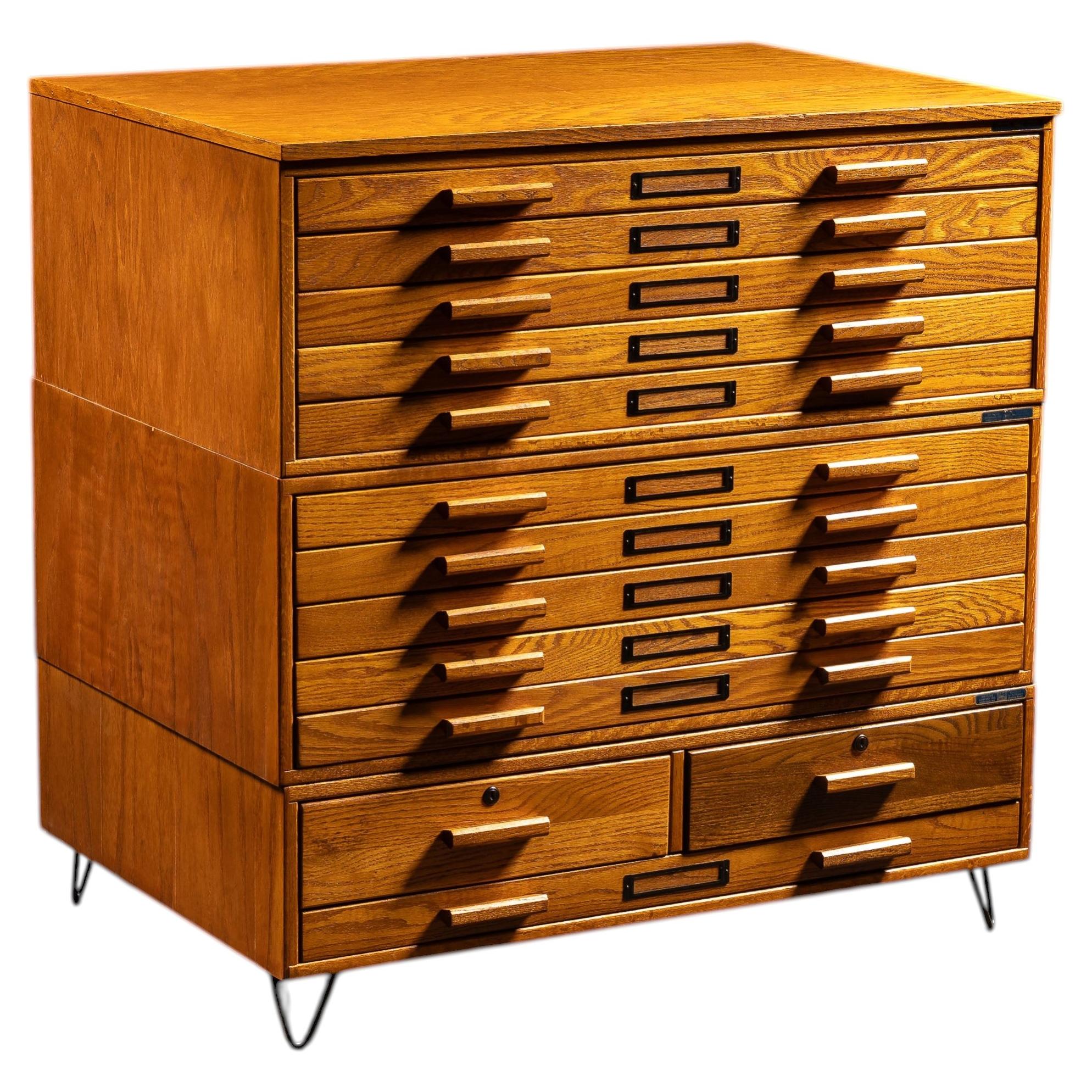 Vintage 3-Stack Flat File on Hairpin Legs by Mayline