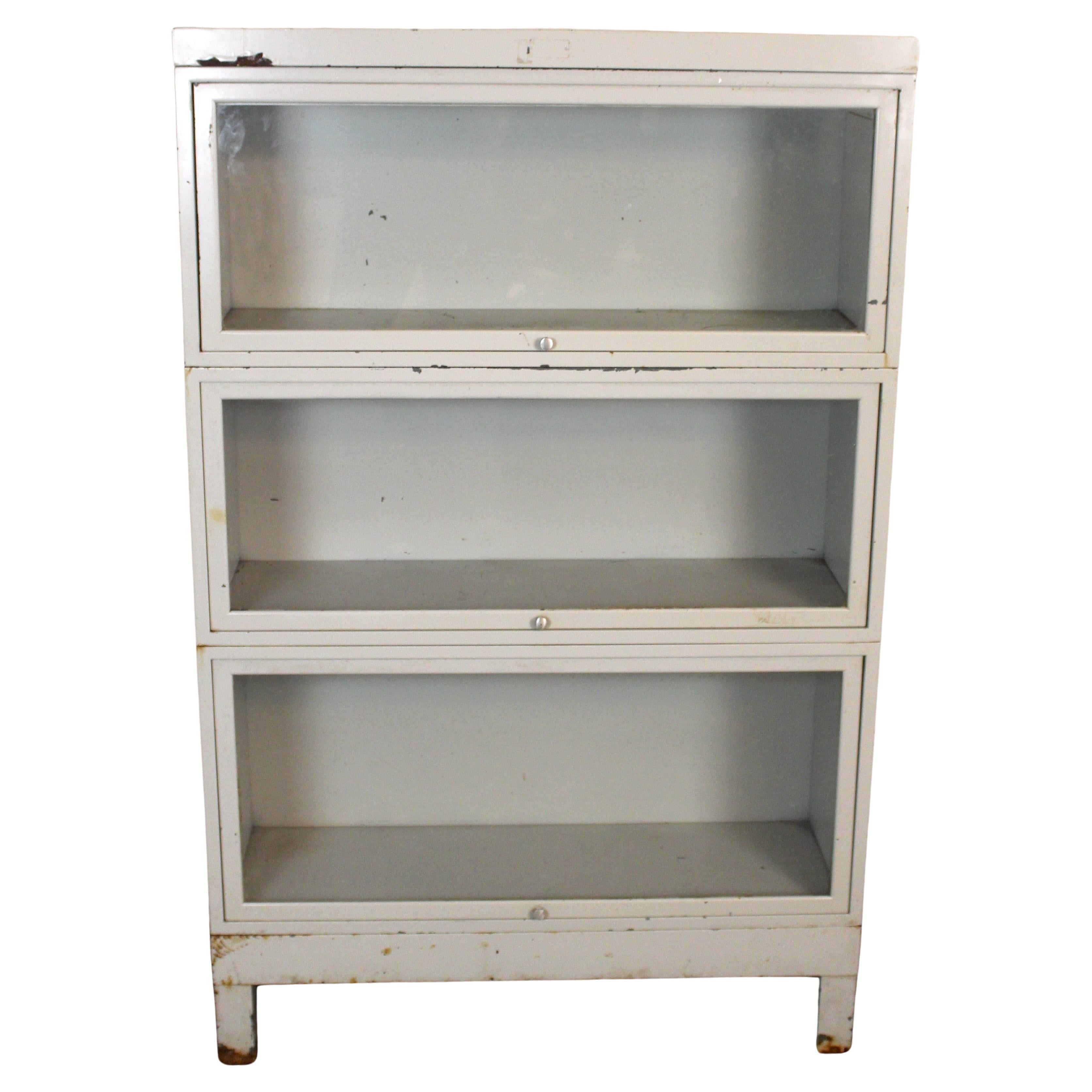 Libreria Barrister in metallo industriale a 3 pile vintage