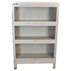 Vintage 3-Stack Industrial Metal Barrister Bookcase