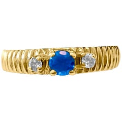 Vintage 3-Stone Blue Sapphire Diamond Engagement Ring