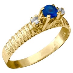 Vintage 3 Stone, Blue Sappphire & Diamond Ring
