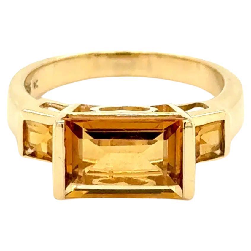 Vintage 3 Stone Citrine East West Gold Band Ring For Sale