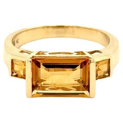 Vintage 3 Stone Citrine East West Gold Band Ring
