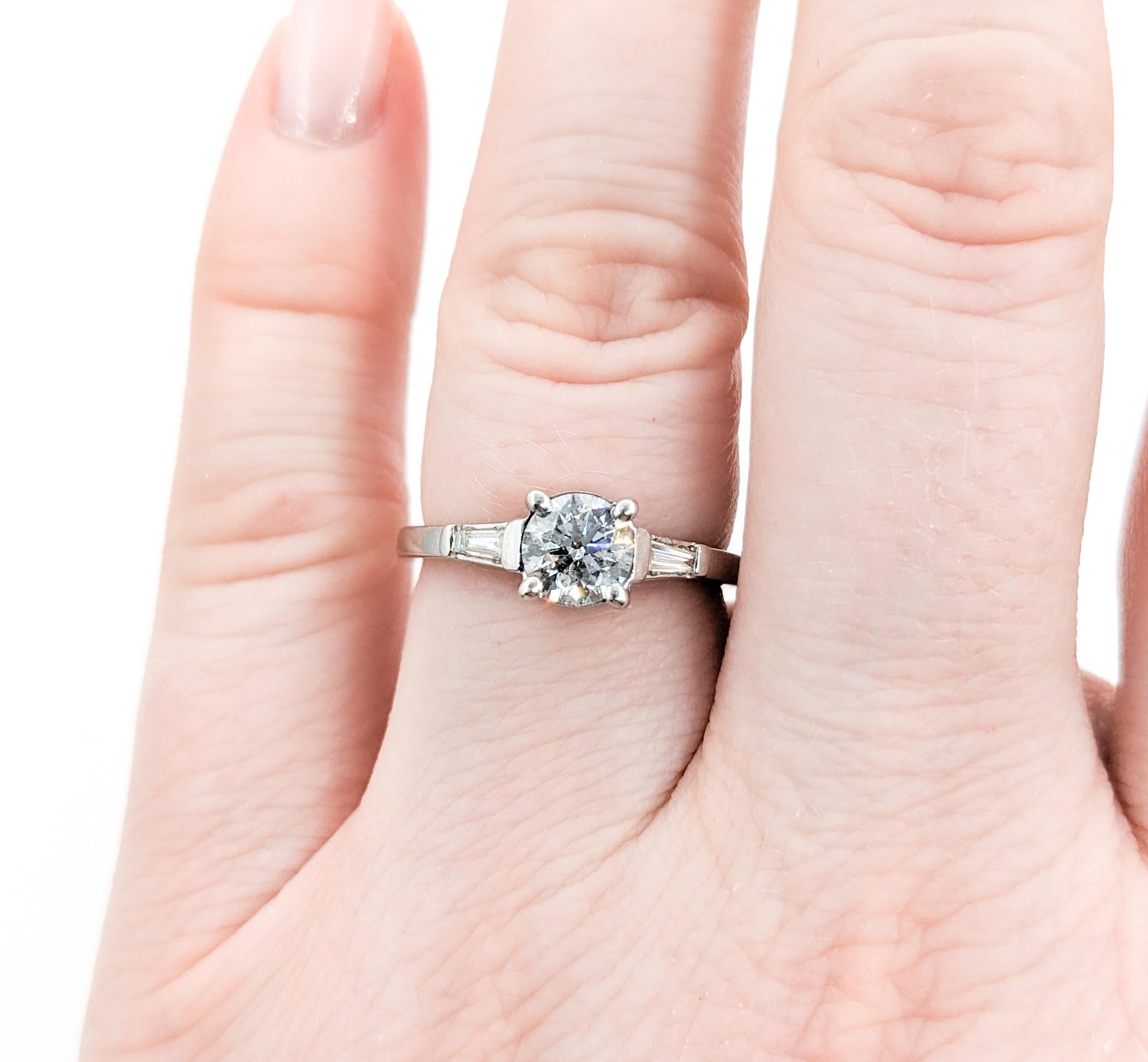 Baguette Cut vintage 3-stone design Diamond Engagement Ring In Platinum For Sale