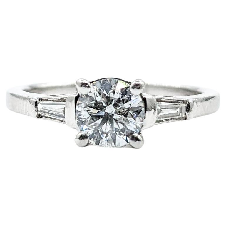 vintage 3-stone design Diamond Engagement Ring In Platinum For Sale